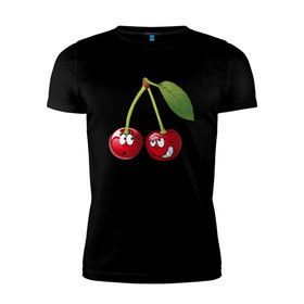 Мужская футболка премиум с принтом Вишня в Санкт-Петербурге, 92% хлопок, 8% лайкра | приталенный силуэт, круглый вырез ворота, длина до линии бедра, короткий рукав | вишнявишня | смайл | смайлик | улыбка | фрукты