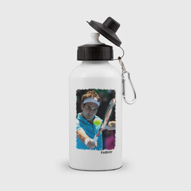 Бутылка спортивная с принтом Роджер Федерер в Санкт-Петербурге, металл | емкость — 500 мл, в комплекте две пластиковые крышки и карабин для крепления | roger federer | роджер федерер | теннис | чампион