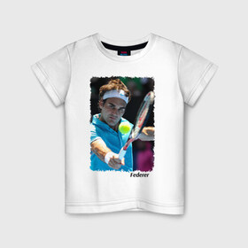 Детская футболка хлопок с принтом Роджер Федерер в Санкт-Петербурге, 100% хлопок | круглый вырез горловины, полуприлегающий силуэт, длина до линии бедер | Тематика изображения на принте: roger federer | роджер федерер | теннис | чампион