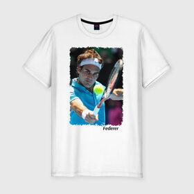 Мужская футболка премиум с принтом Роджер Федерер в Санкт-Петербурге, 92% хлопок, 8% лайкра | приталенный силуэт, круглый вырез ворота, длина до линии бедра, короткий рукав | roger federer | роджер федерер | теннис | чампион
