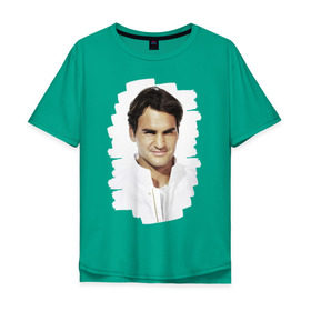 Мужская футболка хлопок Oversize с принтом Roger Federer в Санкт-Петербурге, 100% хлопок | свободный крой, круглый ворот, “спинка” длиннее передней части | Тематика изображения на принте: roger federer | роджер федерер | теннис | чемпион