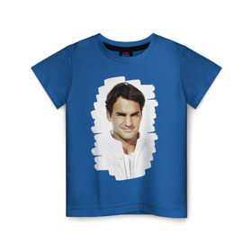 Детская футболка хлопок с принтом Roger Federer в Санкт-Петербурге, 100% хлопок | круглый вырез горловины, полуприлегающий силуэт, длина до линии бедер | Тематика изображения на принте: roger federer | роджер федерер | теннис | чемпион