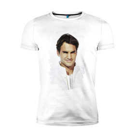 Мужская футболка премиум с принтом Roger Federer в Санкт-Петербурге, 92% хлопок, 8% лайкра | приталенный силуэт, круглый вырез ворота, длина до линии бедра, короткий рукав | Тематика изображения на принте: roger federer | роджер федерер | теннис | чемпион