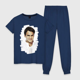 Женская пижама хлопок с принтом Roger Federer в Санкт-Петербурге, 100% хлопок | брюки и футболка прямого кроя, без карманов, на брюках мягкая резинка на поясе и по низу штанин | roger federer | роджер федерер | теннис | чемпион