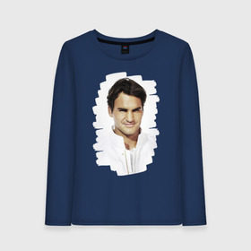 Женский лонгслив хлопок с принтом Roger Federer в Санкт-Петербурге, 100% хлопок |  | roger federer | роджер федерер | теннис | чемпион