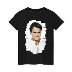 Женская футболка хлопок с принтом Roger Federer в Санкт-Петербурге, 100% хлопок | прямой крой, круглый вырез горловины, длина до линии бедер, слегка спущенное плечо | roger federer | роджер федерер | теннис | чемпион