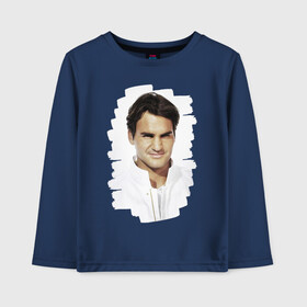 Детский лонгслив хлопок с принтом Roger Federer в Санкт-Петербурге, 100% хлопок | круглый вырез горловины, полуприлегающий силуэт, длина до линии бедер | Тематика изображения на принте: roger federer | роджер федерер | теннис | чемпион
