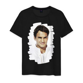 Мужская футболка хлопок с принтом Roger Federer в Санкт-Петербурге, 100% хлопок | прямой крой, круглый вырез горловины, длина до линии бедер, слегка спущенное плечо. | roger federer | роджер федерер | теннис | чемпион