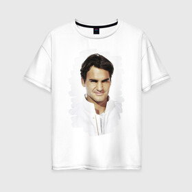 Женская футболка хлопок Oversize с принтом Roger Federer в Санкт-Петербурге, 100% хлопок | свободный крой, круглый ворот, спущенный рукав, длина до линии бедер
 | roger federer | роджер федерер | теннис | чемпион