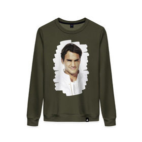 Женский свитшот хлопок с принтом Roger Federer в Санкт-Петербурге, 100% хлопок | прямой крой, круглый вырез, на манжетах и по низу широкая трикотажная резинка  | roger federer | роджер федерер | теннис | чемпион