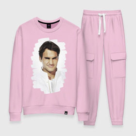 Женский костюм хлопок с принтом Roger Federer в Санкт-Петербурге, 100% хлопок | на свитшоте круглая горловина, мягкая резинка по низу. Брюки заужены к низу, на них два вида карманов: два 