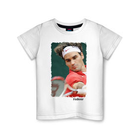 Детская футболка хлопок с принтом Роджер Федерер в Санкт-Петербурге, 100% хлопок | круглый вырез горловины, полуприлегающий силуэт, длина до линии бедер | Тематика изображения на принте: roger federer | роджер федерер | теннис | чемпион