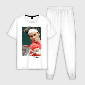 Мужская пижама хлопок с принтом Роджер Федерер в Санкт-Петербурге, 100% хлопок | брюки и футболка прямого кроя, без карманов, на брюках мягкая резинка на поясе и по низу штанин
 | roger federer | роджер федерер | теннис | чемпион