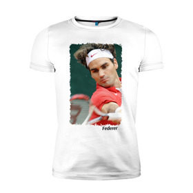 Мужская футболка премиум с принтом Роджер Федерер в Санкт-Петербурге, 92% хлопок, 8% лайкра | приталенный силуэт, круглый вырез ворота, длина до линии бедра, короткий рукав | roger federer | роджер федерер | теннис | чемпион