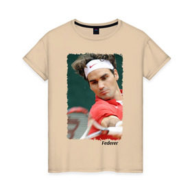 Женская футболка хлопок с принтом Роджер Федерер в Санкт-Петербурге, 100% хлопок | прямой крой, круглый вырез горловины, длина до линии бедер, слегка спущенное плечо | roger federer | роджер федерер | теннис | чемпион