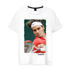 Мужская футболка хлопок с принтом Роджер Федерер в Санкт-Петербурге, 100% хлопок | прямой крой, круглый вырез горловины, длина до линии бедер, слегка спущенное плечо. | roger federer | роджер федерер | теннис | чемпион