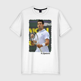 Мужская футболка премиум с принтом Novak Djokovic в Санкт-Петербурге, 92% хлопок, 8% лайкра | приталенный силуэт, круглый вырез ворота, длина до линии бедра, короткий рукав | novak djokovic | новак джокович | теннис | чемпион