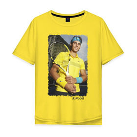 Мужская футболка хлопок Oversize с принтом Рафаэль Надаль в Санкт-Петербурге, 100% хлопок | свободный крой, круглый ворот, “спинка” длиннее передней части | Тематика изображения на принте: rafael nadal | рафаэль надаль | теннис | чемпион