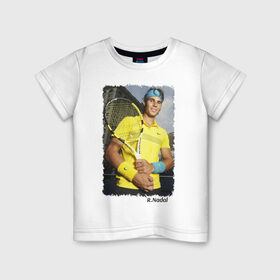 Детская футболка хлопок с принтом Рафаэль Надаль в Санкт-Петербурге, 100% хлопок | круглый вырез горловины, полуприлегающий силуэт, длина до линии бедер | rafael nadal | рафаэль надаль | теннис | чемпион