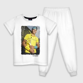Детская пижама хлопок с принтом Рафаэль Надаль в Санкт-Петербурге, 100% хлопок |  брюки и футболка прямого кроя, без карманов, на брюках мягкая резинка на поясе и по низу штанин
 | rafael nadal | рафаэль надаль | теннис | чемпион