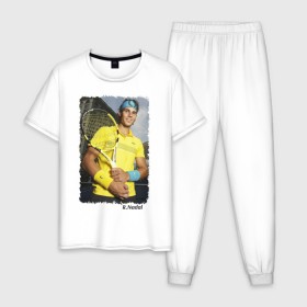 Мужская пижама хлопок с принтом Рафаэль Надаль в Санкт-Петербурге, 100% хлопок | брюки и футболка прямого кроя, без карманов, на брюках мягкая резинка на поясе и по низу штанин
 | rafael nadal | рафаэль надаль | теннис | чемпион