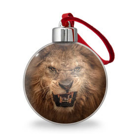 Ёлочный шар с принтом Лев в Санкт-Петербурге, Пластик | Диаметр: 77 мм | животные | злой лев | зубы | лев | оскал