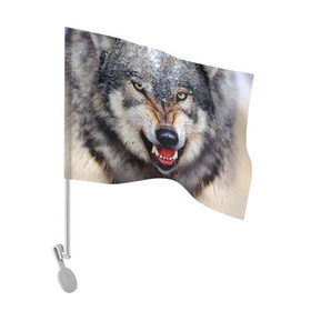 Флаг для автомобиля с принтом Волк в Санкт-Петербурге, 100% полиэстер | Размер: 30*21 см | волк | животные | злой волк | зубы | оскал