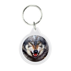 Брелок круглый с принтом Волк в Санкт-Петербурге, пластик и полированная сталь | круглая форма, металлическое крепление в виде кольца | волк | животные | злой волк | зубы | оскал