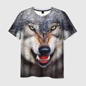 Мужская футболка 3D с принтом Волк в Санкт-Петербурге, 100% полиэфир | прямой крой, круглый вырез горловины, длина до линии бедер | волк | животные | злой волк | зубы | оскал
