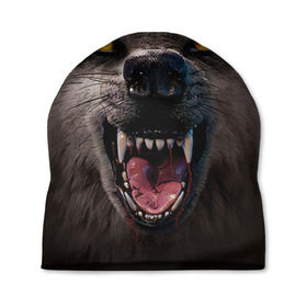 Шапка 3D с принтом Злой волк в Санкт-Петербурге, 100% полиэстер | универсальный размер, печать по всей поверхности изделия | Тематика изображения на принте: волк | животные | злой волк | зубы | оскал