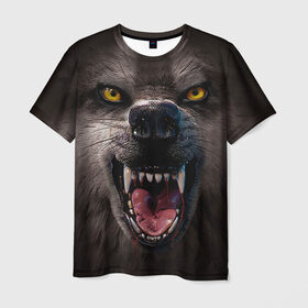 Мужская футболка 3D с принтом Злой волк в Санкт-Петербурге, 100% полиэфир | прямой крой, круглый вырез горловины, длина до линии бедер | волк | животные | злой волк | зубы | оскал