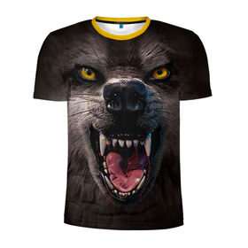 Мужская футболка 3D спортивная с принтом Злой волк в Санкт-Петербурге, 100% полиэстер с улучшенными характеристиками | приталенный силуэт, круглая горловина, широкие плечи, сужается к линии бедра | волк | животные | злой волк | зубы | оскал