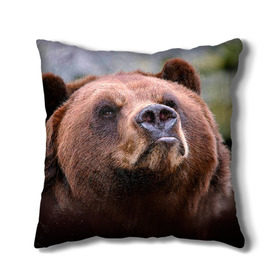 Подушка 3D с принтом Медведь в Санкт-Петербурге, наволочка – 100% полиэстер, наполнитель – холлофайбер (легкий наполнитель, не вызывает аллергию). | состоит из подушки и наволочки. Наволочка на молнии, легко снимается для стирки | бурый | гризли | животные | медведь | мишка