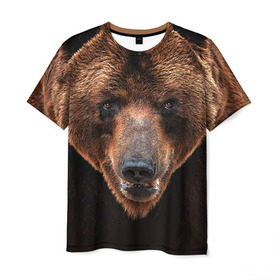 Мужская футболка 3D с принтом Медведь в Санкт-Петербурге, 100% полиэфир | прямой крой, круглый вырез горловины, длина до линии бедер | бурый | гризли | животные | медведь | мишка