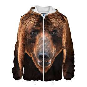 Мужская куртка 3D с принтом Медведь в Санкт-Петербурге, ткань верха — 100% полиэстер, подклад — флис | прямой крой, подол и капюшон оформлены резинкой с фиксаторами, два кармана без застежек по бокам, один большой потайной карман на груди. Карман на груди застегивается на липучку | бурый | гризли | животные | медведь | мишка
