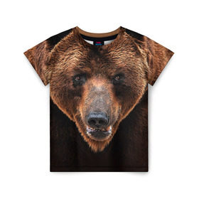 Детская футболка 3D с принтом Медведь в Санкт-Петербурге, 100% гипоаллергенный полиэфир | прямой крой, круглый вырез горловины, длина до линии бедер, чуть спущенное плечо, ткань немного тянется | Тематика изображения на принте: бурый | гризли | животные | медведь | мишка
