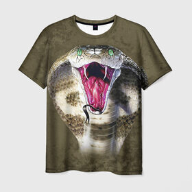 Мужская футболка 3D с принтом Кобра в Санкт-Петербурге, 100% полиэфир | прямой крой, круглый вырез горловины, длина до линии бедер | змея | зубы | кобра