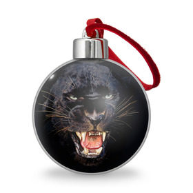 Ёлочный шар с принтом Пантера в Санкт-Петербурге, Пластик | Диаметр: 77 мм | Тематика изображения на принте: животные | зубы | киса | киска | кошка | оскал | пантера