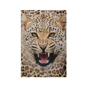 Обложка для паспорта матовая кожа с принтом Леопард в Санкт-Петербурге, натуральная матовая кожа | размер 19,3 х 13,7 см; прозрачные пластиковые крепления | животные | зубы | киса | киска | кошка | леопард | оскал