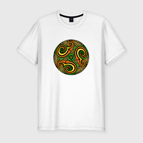 Мужская футболка премиум с принтом Кельтская спираль в Санкт-Петербурге, 92% хлопок, 8% лайкра | приталенный силуэт, круглый вырез ворота, длина до линии бедра, короткий рукав | кельтская спираль | кельтская спиральспираль | кельты | орнамент