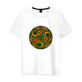 Мужская футболка хлопок с принтом Кельтская спираль в Санкт-Петербурге, 100% хлопок | прямой крой, круглый вырез горловины, длина до линии бедер, слегка спущенное плечо. | Тематика изображения на принте: кельтская спираль | кельтская спиральспираль | кельты | орнамент