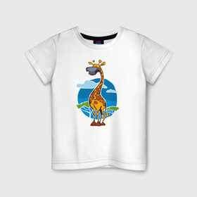 Детская футболка хлопок с принтом Жираф в Санкт-Петербурге, 100% хлопок | круглый вырез горловины, полуприлегающий силуэт, длина до линии бедер | животные | жираф | жирафафрика | природа