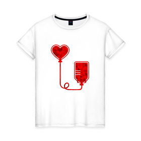 Женская футболка хлопок с принтом Донор крови в Санкт-Петербурге, 100% хлопок | прямой крой, круглый вырез горловины, длина до линии бедер, слегка спущенное плечо | донор кровидонор | кровь | сердце