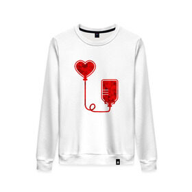 Женский свитшот хлопок с принтом Донор крови в Санкт-Петербурге, 100% хлопок | прямой крой, круглый вырез, на манжетах и по низу широкая трикотажная резинка  | донор кровидонор | кровь | сердце