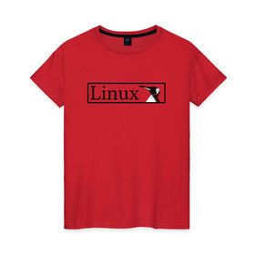 Женская футболка хлопок с принтом Linux в Санкт-Петербурге, 100% хлопок | прямой крой, круглый вырез горловины, длина до линии бедер, слегка спущенное плечо | пингвин