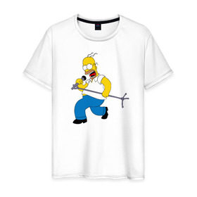 Мужская футболка хлопок с принтом Homer Rock в Санкт-Петербурге, 100% хлопок | прямой крой, круглый вырез горловины, длина до линии бедер, слегка спущенное плечо. | homer rock гомер рок simpsons симпсоны