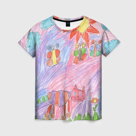 Женская футболка 3D с принтом Детские рисунки в Санкт-Петербурге, 100% полиэфир ( синтетическое хлопкоподобное полотно) | прямой крой, круглый вырез горловины, длина до линии бедер | dg | габбана | детский | дольче | карандаш | картина | мода | рисунок