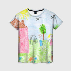 Женская футболка 3D с принтом Детские рисунки в Санкт-Петербурге, 100% полиэфир ( синтетическое хлопкоподобное полотно) | прямой крой, круглый вырез горловины, длина до линии бедер | dg | габбана | детский | дольче | карандаш | картина | мода | рисунок
