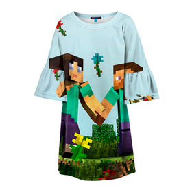 Детское платье 3D с принтом Minecraft в Санкт-Петербурге, 100% полиэстер | прямой силуэт, чуть расширенный к низу. Круглая горловина, на рукавах — воланы | крипер