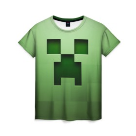 Женская футболка 3D с принтом Minecraft в Санкт-Петербурге, 100% полиэфир ( синтетическое хлопкоподобное полотно) | прямой крой, круглый вырез горловины, длина до линии бедер | крипер